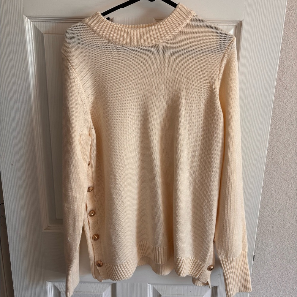 Cream Button-Side Women's Sweater